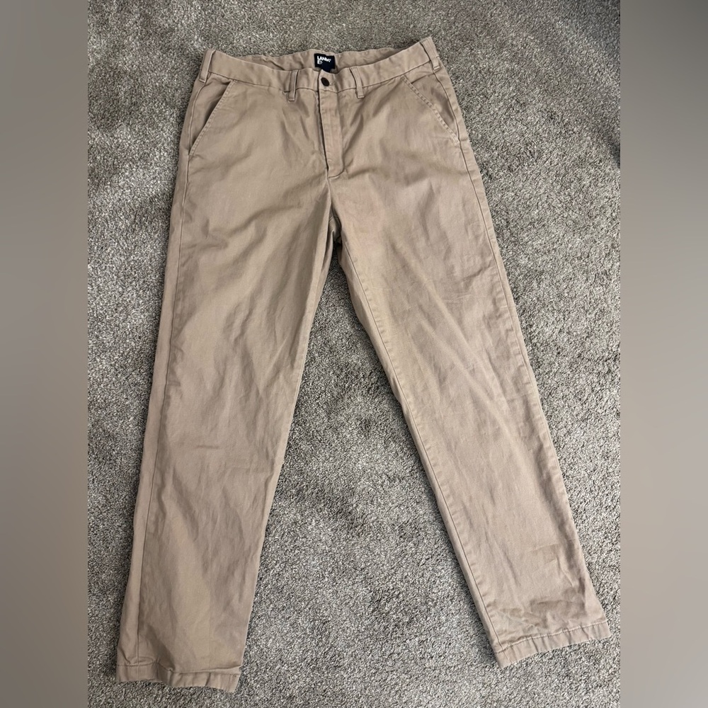 Lands' End Men's Chino Pants with red plaid lining in Light Tan